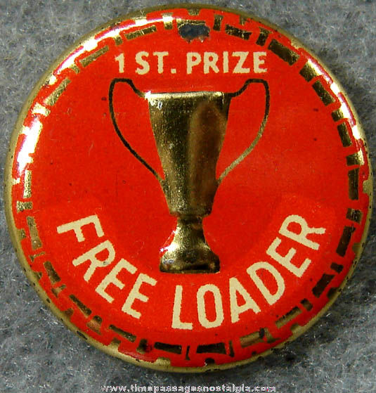 Old Lithographed Tin Gum Ball Machine Prize Joke Award Pin Back Button