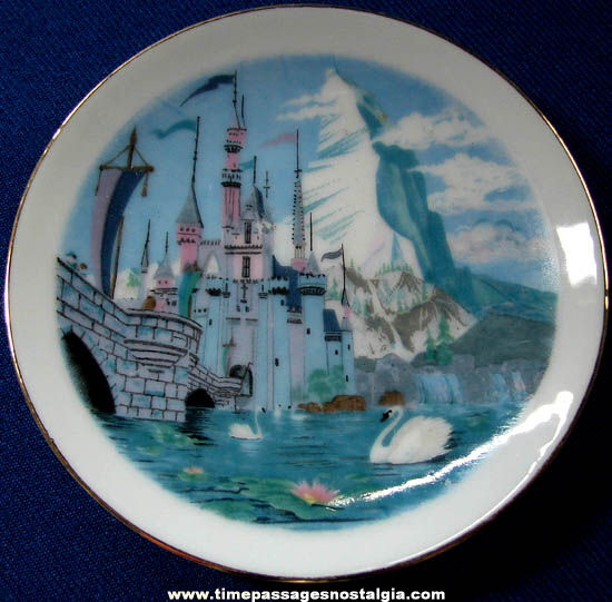 Colorful Old Disneyland Advertising Souvenir Miniature Porcelain Plate