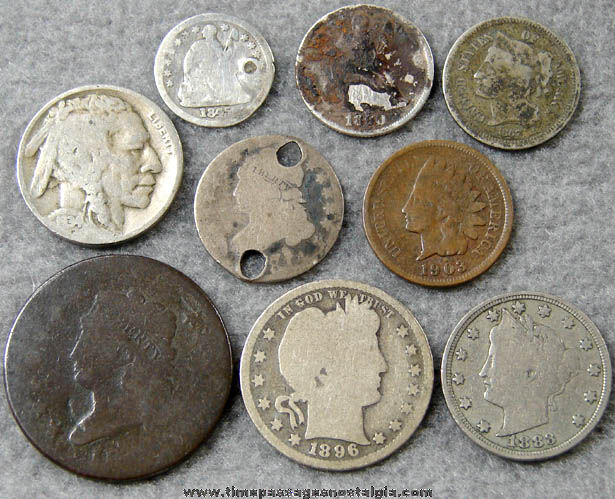 (9) Different Old United States or American Obsolete Type Coins