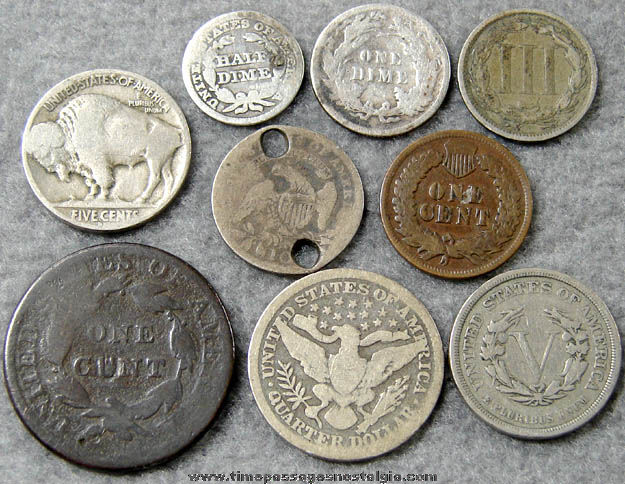 (9) Different Old United States or American Obsolete Type Coins