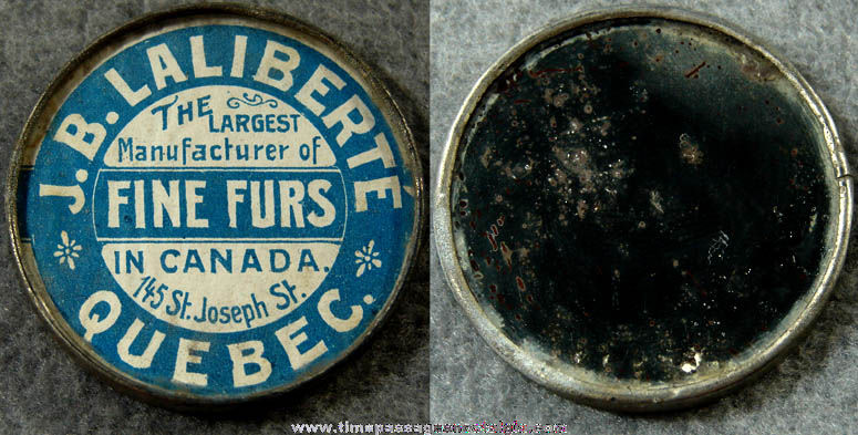 Old Quebec Canada Fur Dealer Advertising Premium Pocket Mirror