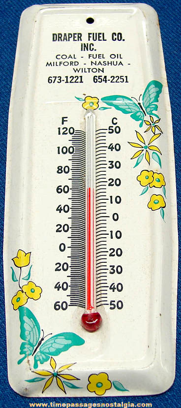 Old New Hampshire Fuel Company Advertising Premium Tin Wall Thermometer