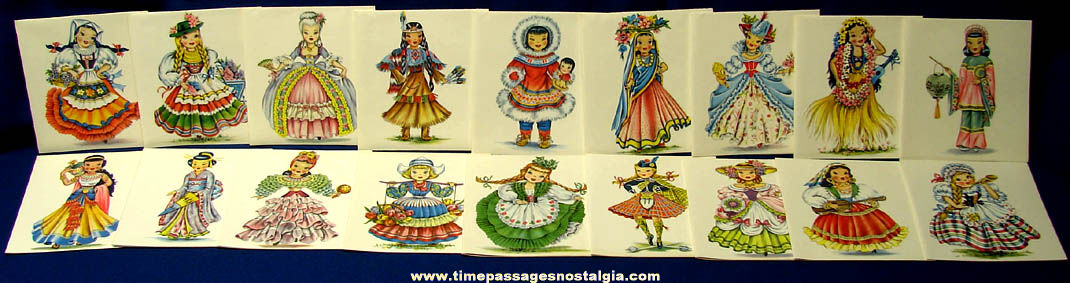 Colorful Old Boxed Set of (18) Dolls of Many Lands Greeting Cards