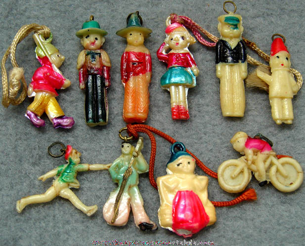 (10) Different Old Hand Painted Celluloid People Charms