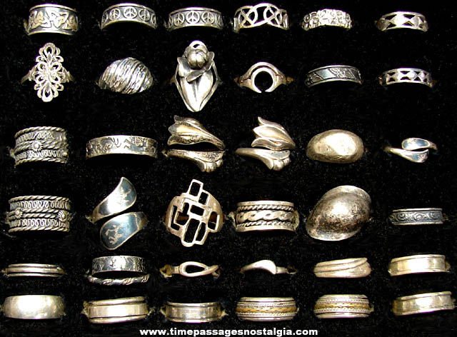(37) Sterling Silver Jewelry Rings with Different Designs