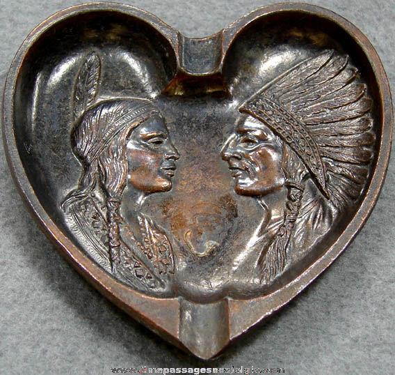 Old Naive American Indian Heart Shaped Copper Souvenir Ashtray