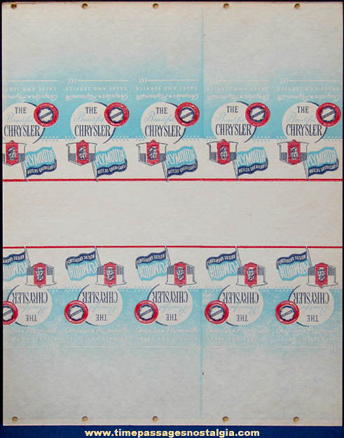 (10) Old Uncut Chrysler & Plymouth Auto Advertising Match Covers