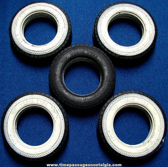 Set of (5) Old Toy Car White Walled Vogue Rubber Tires