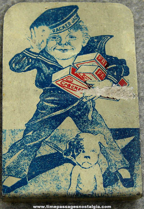 Early Cracker Jack Sailor Jack & Bingo Stand Up Advertising Tin Toy Prize