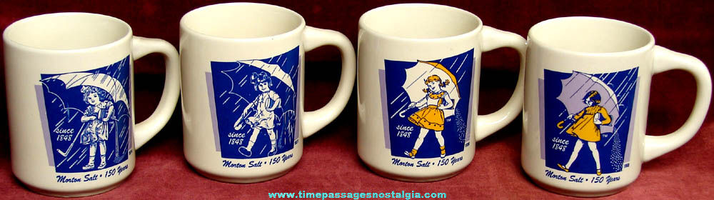 Set of (4) Different Morton Salt Advertising Character Coffee Cups