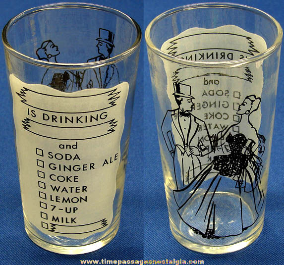 Old Personalized Check List Drink Glass With Lady & Man