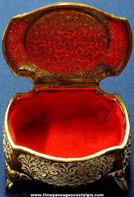 Small Old Metal Jewelry or Trinket Box with a Young Girl