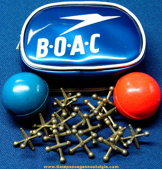 Old B.O.A.C. Airlines Advertising Premium Toy Jacks & Balls Game Set With Case