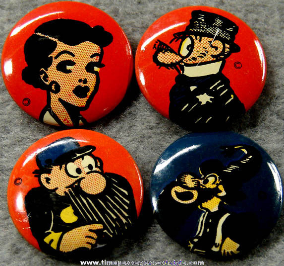 (4) Colorful Old Comic Strip Character Pin Back Buttons