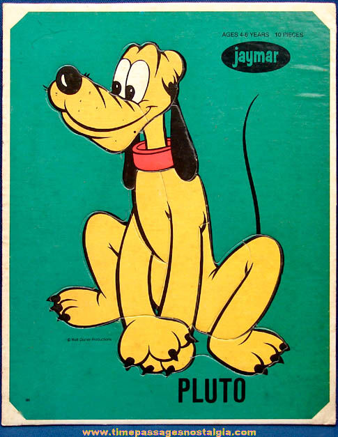 Colorful Old Walt Disney Pluto Character Jaymar Inlaid Cardboard Puzzle