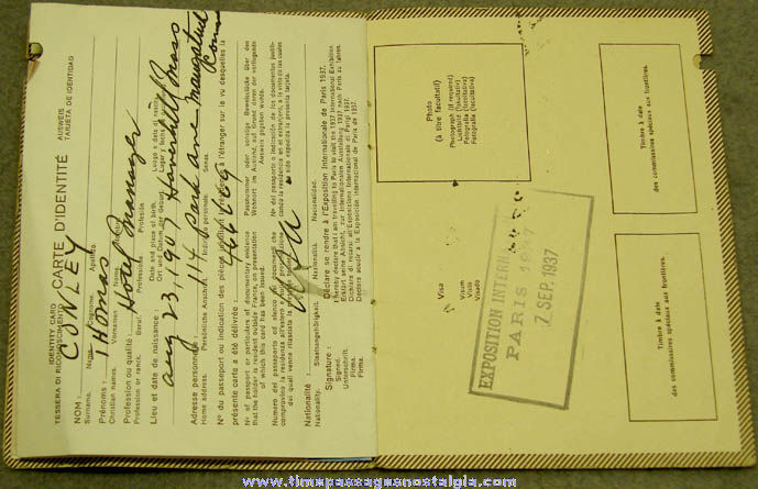 1937 Exposition Internationale Paris Souvenir Passport Booklet