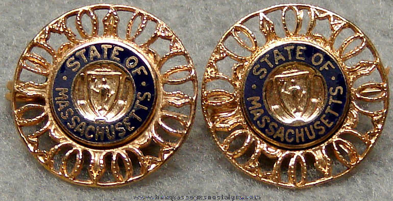 (2) Old Matching Enameled State Of Massachusetts Jewelry Pins
