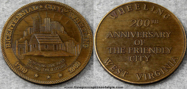 1969 Wheeling West Virginia Bronze Bicentennial Souvenir Medal Coin