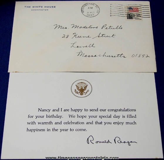 1982 Ronald & Nancy Reagan White House Birthday Card with Envelope