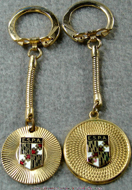 (2) Old Unused Enameled E.S.P.A. Advertising Key Chains