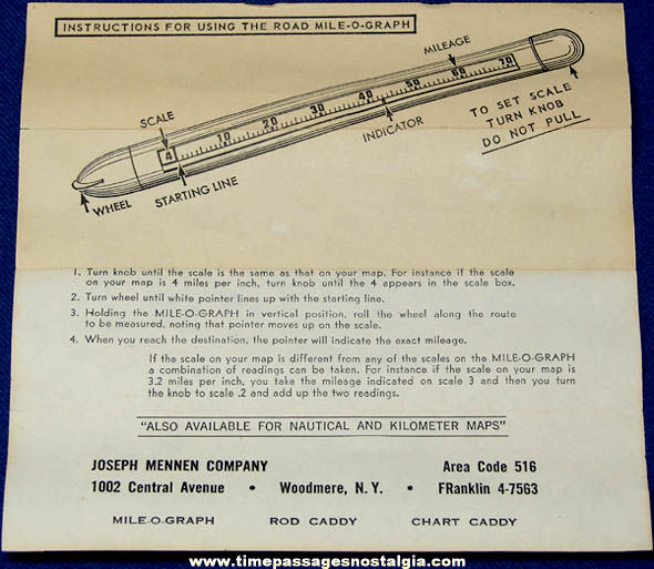 Old Boxed Mile-O-Graph Mileage Measuring Tool with Instructions