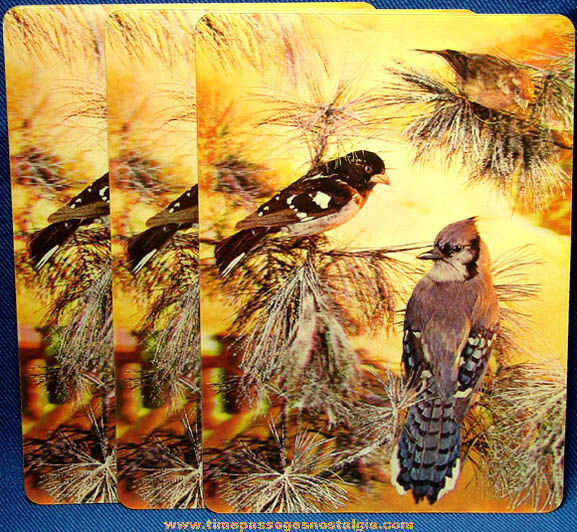(3) Colorful Old Unused Multi Motion 3-D Bird Post Cards