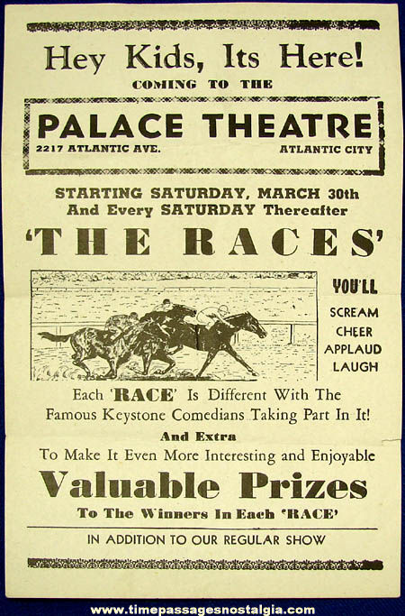 Old Palace Theatre Atlantic City New Jersey Advertising Flyer