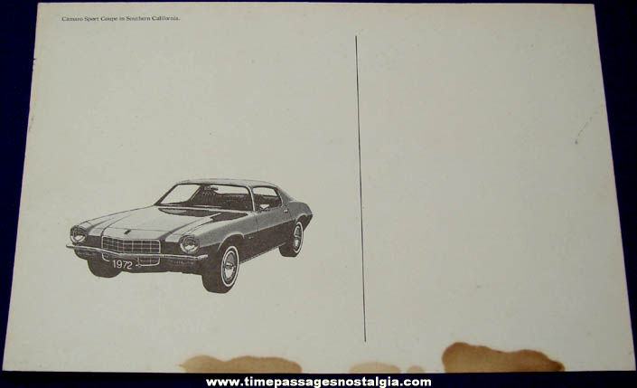 Large Unused 1972 Chevrolet Camaro Dealership Advertising Post Card