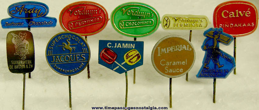 (10) Different Old Netherlands Candy Advertising Pins