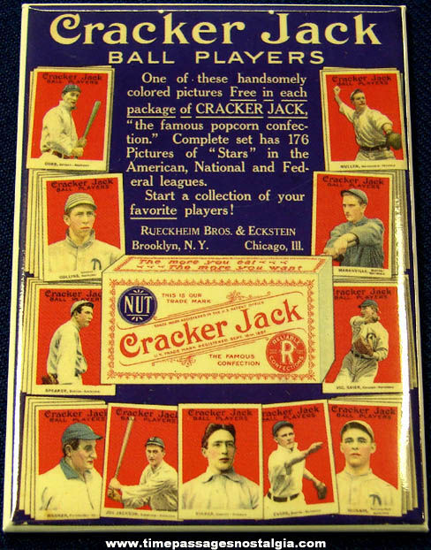 Colorful 1915 Cracker Jack Baseball Card Sign Advertising Premium Magnet