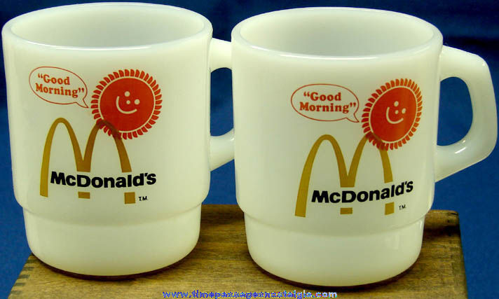 (2) Old Unused McDonald’s Restaurant Advertising Anchor Hocking Fire King Coffee Cups