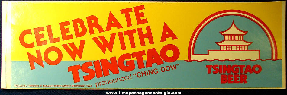 (6) Large Colorful Old Unused Tsingtao Beer Advertising Bumper Stickers
