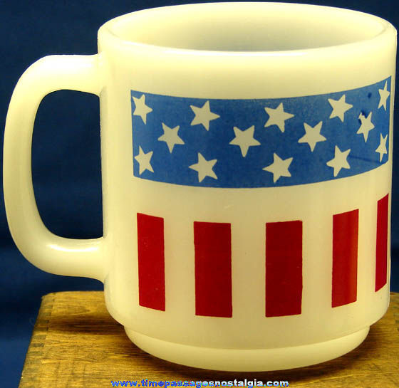 Colorful Old Unused American Flag Glasbake Glass Coffee Cup