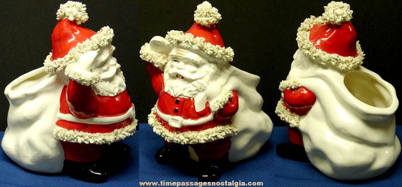 Old Ceramic Christmas Santa Claus Spaghetti Figurine Planter