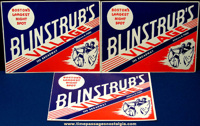 (3) Old Blinstrub’s Night Club Advertising Souvenir Photograph Folders