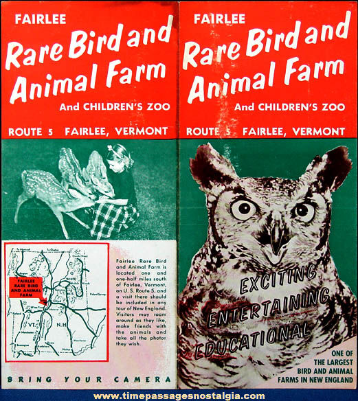 Colorful Old Fairlee Vermont Rare Bird and Animal Farm Advertising Brochure