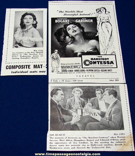 (3) Unused 1954 The Barefoot Contessa Movie Ad Mat Molds + Bonus