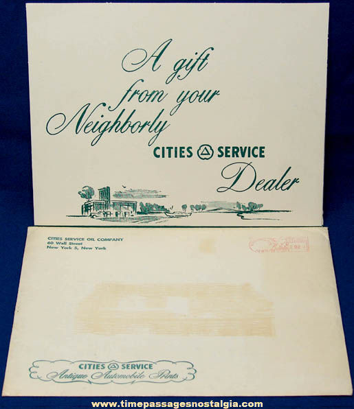 Old Cities Service Gas Station Advertising Premium Antique Automobile Print Set with Folder