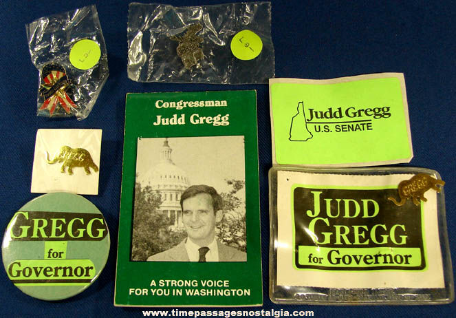 (8) New Hampshire Senator & Governor Judd Gregg Political Campaign Items