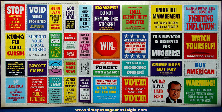Colorful Sheet of (36) Unused 1970s Mad Magazine Stickers