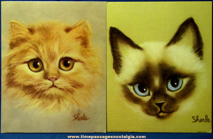 (2) Different 1960s Sherle Big Eyed Kitten Museum Art Prints