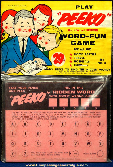 Unopened 1958 Packet of Peeko Word Game Sheets