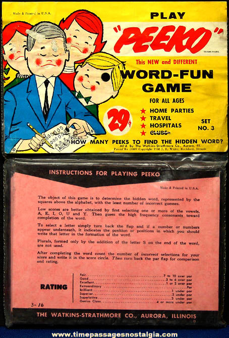 Unopened 1958 Packet of Peeko Word Game Sheets