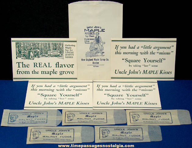 (10) Old Unused Uncle John’s Maple Candy & Fudge Advertising Items