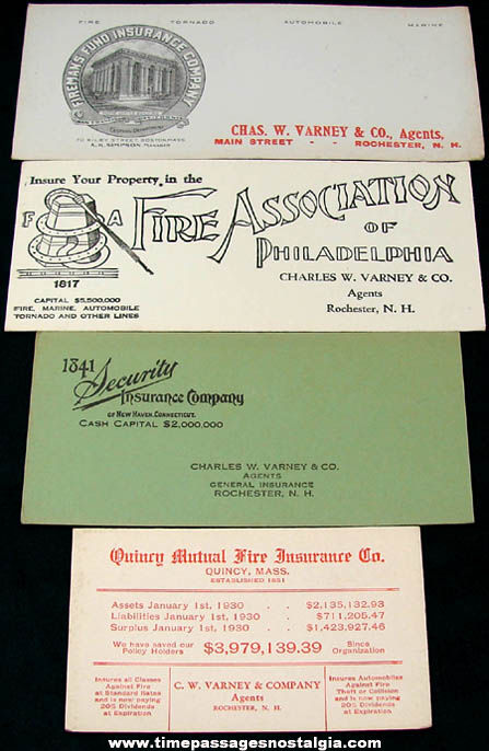 (4) Different Old Unused Rochester New Hampshire Insurance Agency Advertising Ink Pen Blotters