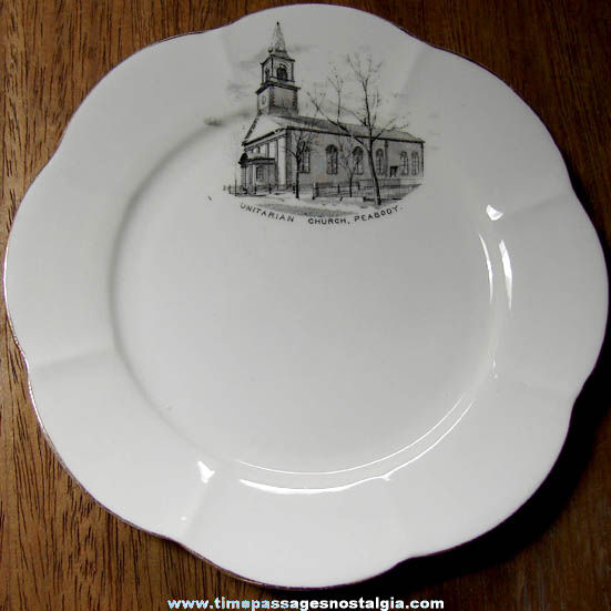Small Old Peabody Massachusetts Unitarian Church Advertising Souvenir Plate