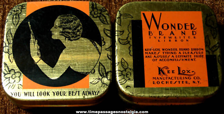 (2) Old Kee Lox Wonder Brand Typewriter Ribbon Advertising Tin Containers