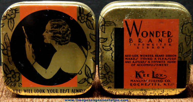 (2) Old Kee Lox Wonder Brand Typewriter Ribbon Advertising Tin Containers