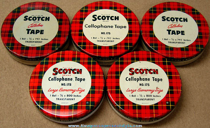 (5) Old Scotch Brand Cellophane Tape Advertising Tin Containers