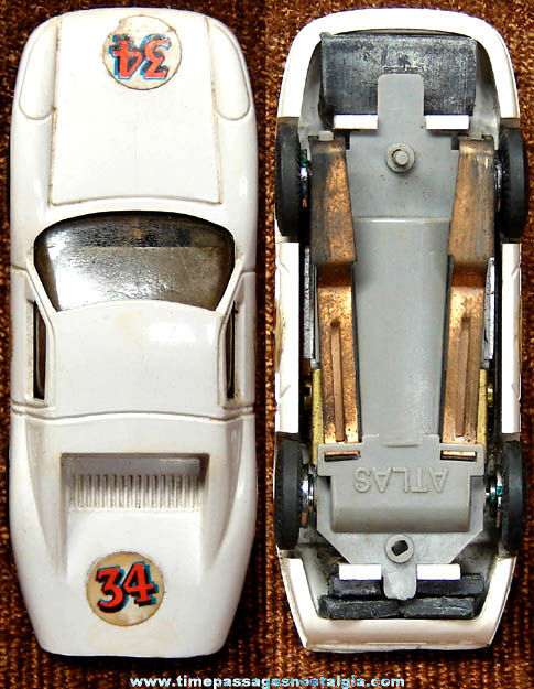 1960s White Porsche Atlas Slot Car With Stickers
